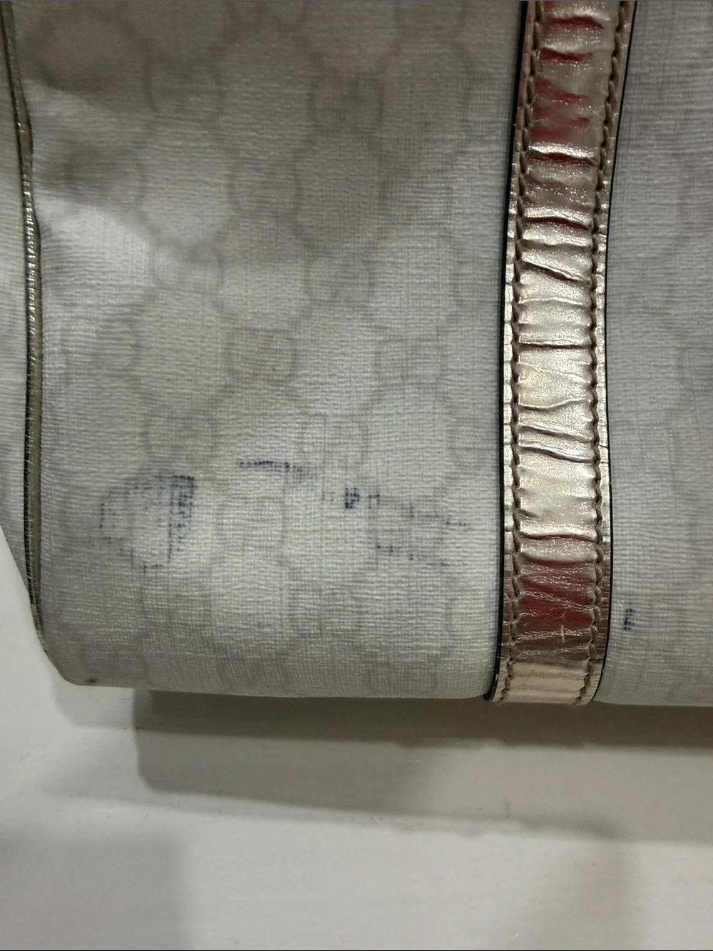 Authentic Gucci Joy Boston Bag with Metallic Silver Trim